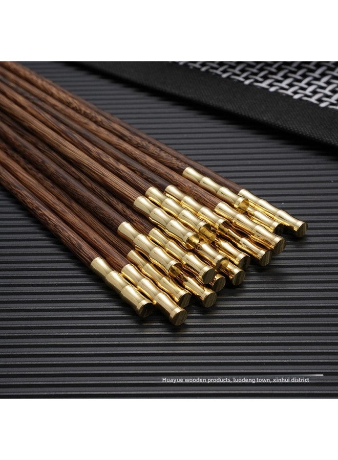 Factory Wholesale Chicken Wing Wood Red Sandalwood Golden Bamboo Chopsticks Fu Top Chopsticks No Paint No Wax Household Solid Wood Gift Chopsticks-Color:Red Sandalwood Copper Head Bamboo Section  - Image 5