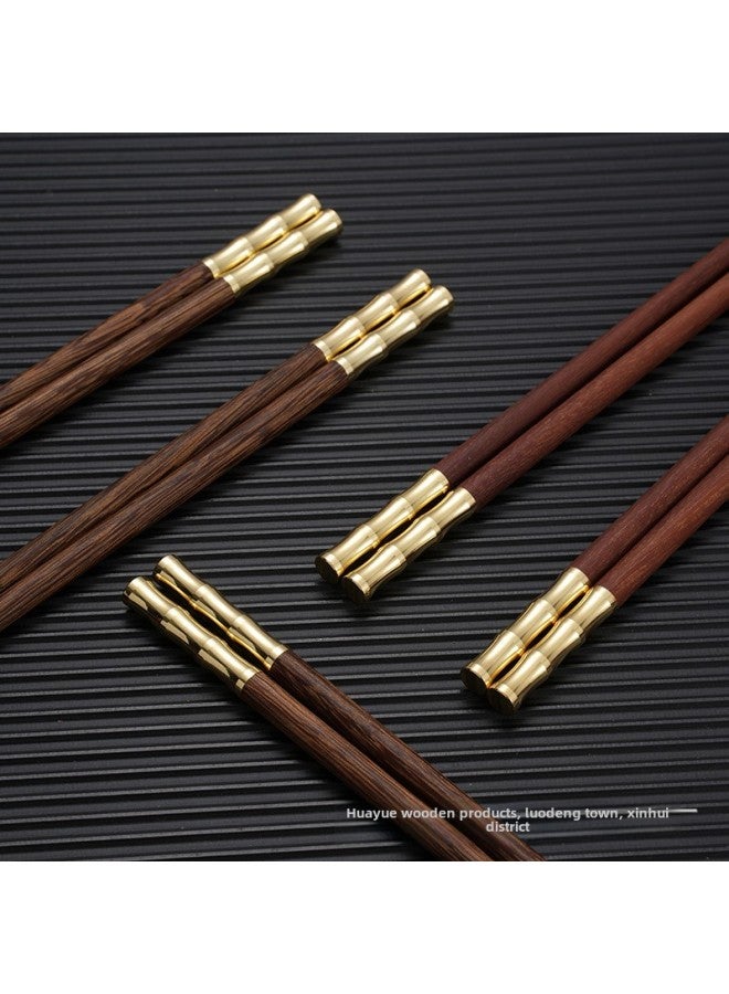 Factory Wholesale Chicken Wing Wood Red Sandalwood Golden Bamboo Chopsticks Fu Top Chopsticks No Paint No Wax Household Solid Wood Gift Chopsticks-Color:Red Sandalwood Copper Head Bamboo Section  - Image 3