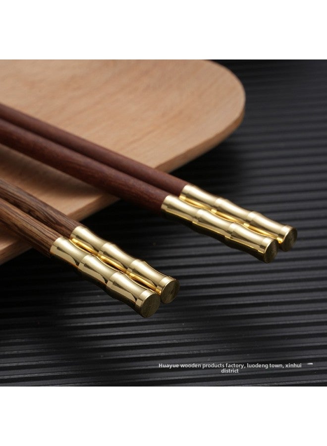 Factory Wholesale Chicken Wing Wood Red Sandalwood Golden Bamboo Chopsticks Fu Top Chopsticks No Paint No Wax Household Solid Wood Gift Chopsticks-Color:Red Sandalwood Copper Head Bamboo Section  - Image 4