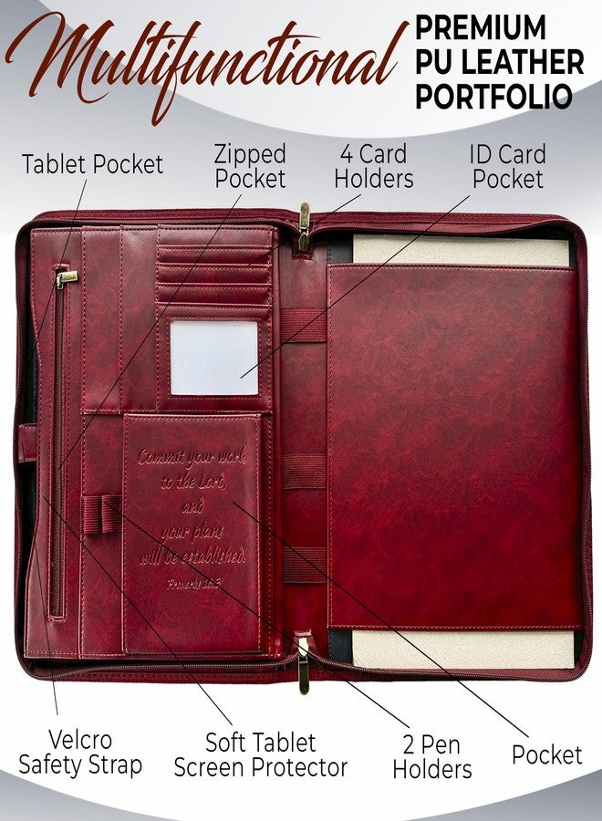 DEHITE Leather Portfolio for Men – Padfolio Case for Men and Women – Cherry Bible Notebook Organizer – Pen Slots – Zipper Binder – Premium PU Leather – Feels Like Full-Grain – Office Gift Accessories - Image 3