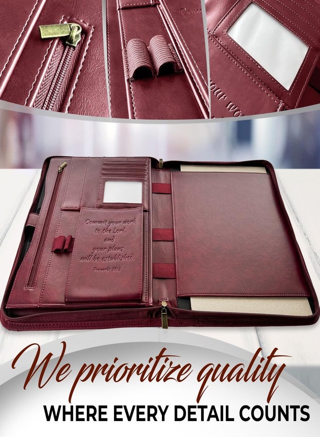DEHITE Leather Portfolio for Men – Padfolio Case for Men and Women – Cherry Bible Notebook Organizer – Pen Slots – Zipper Binder – Premium PU Leather – Feels Like Full-Grain – Office Gift Accessories - Image 4