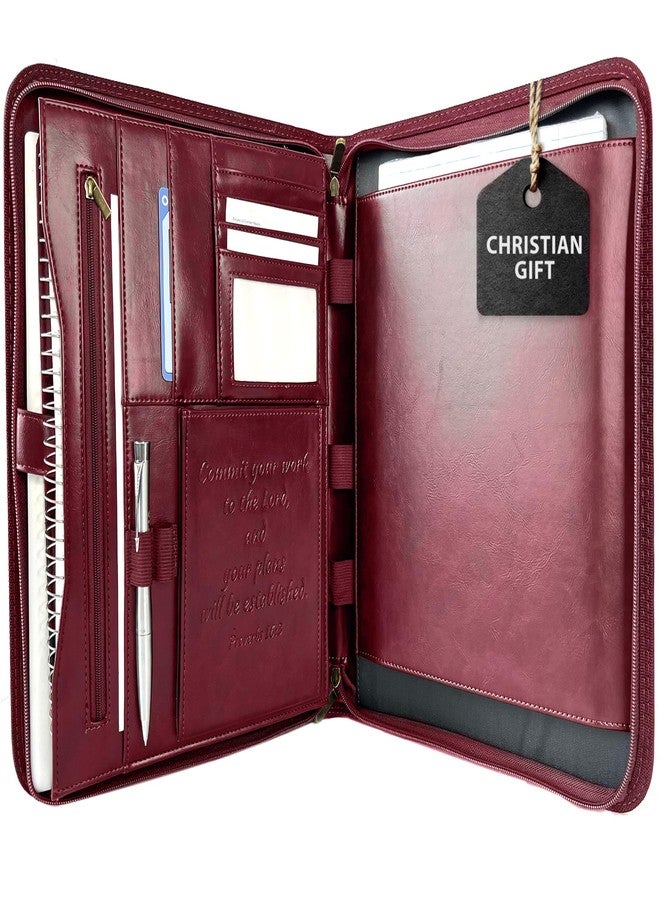 DEHITE Leather Portfolio for Men – Padfolio Case for Men and Women – Cherry Bible Notebook Organizer – Pen Slots – Zipper Binder – Premium PU Leather – Feels Like Full-Grain – Office Gift Accessories - Image 1