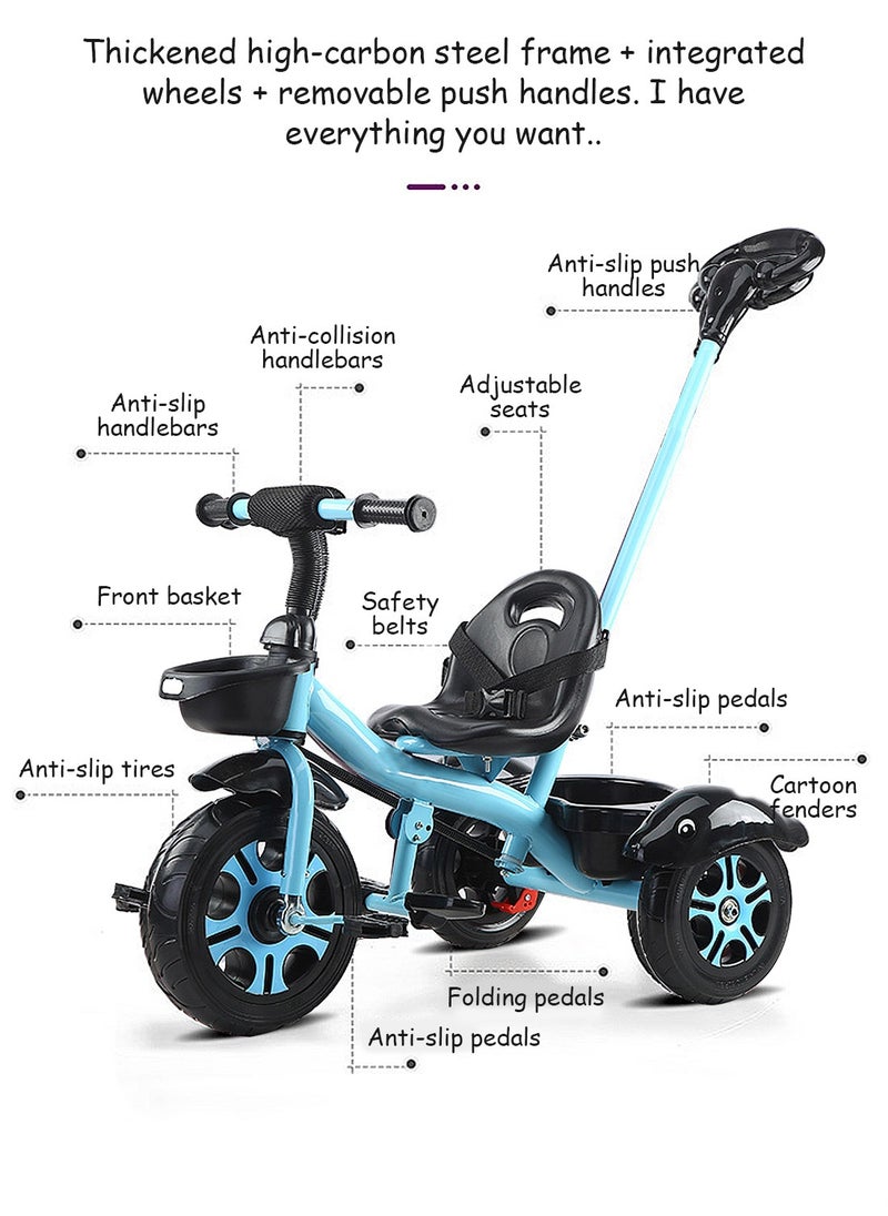 MaBaby Tricycles for Kids, with Storage Basket, Adjustable Seat and Parent Push Handle, Children Trike for 1-6 Years Boys and Girls, Balance Bike for Indoor Outdoor  - Image 2