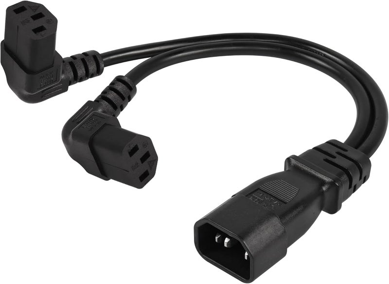 CERRXIAN 1FT C14 to 2 x C13 Y Splitter Extension Power Cable UPS Server IEC 320 C14 Male to Up Angle Dual C13 Female Power Cordc142c13u - Image 1