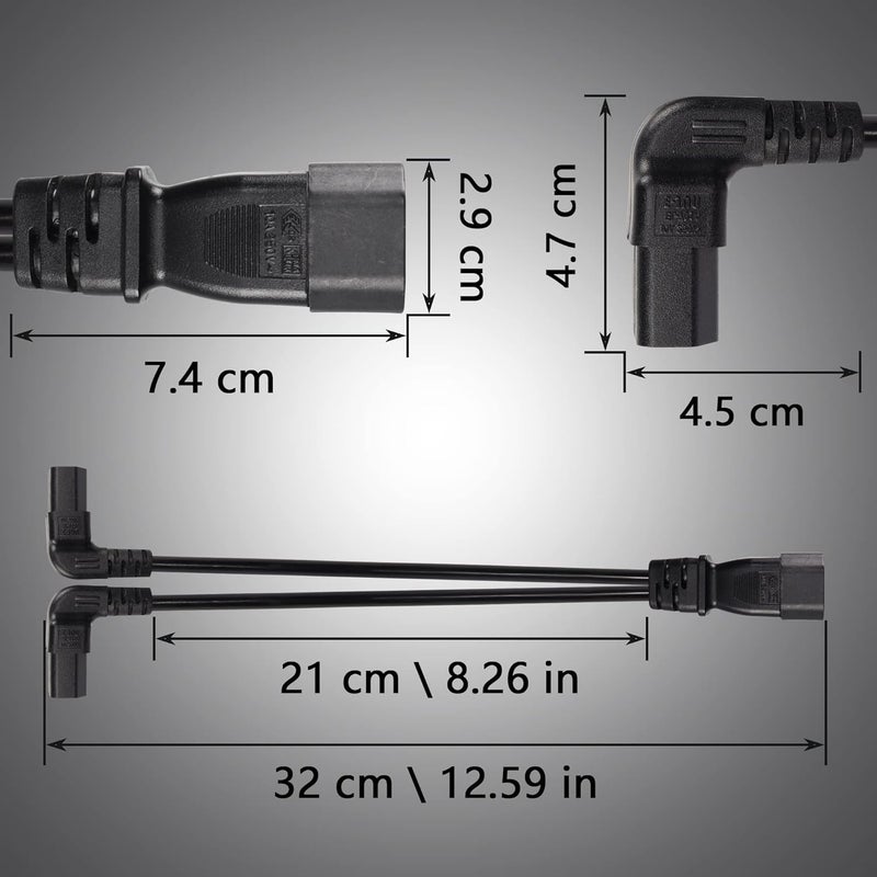 CERRXIAN 1FT C14 to 2 x C13 Y Splitter Extension Power Cable UPS Server IEC 320 C14 Male to Up Angle Dual C13 Female Power Cordc142c13u - Image 5