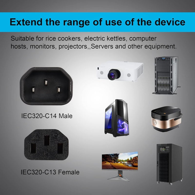 CERRXIAN 1FT C14 to 2 x C13 Y Splitter Extension Power Cable UPS Server IEC 320 C14 Male to Up Angle Dual C13 Female Power Cordc142c13u - Image 4