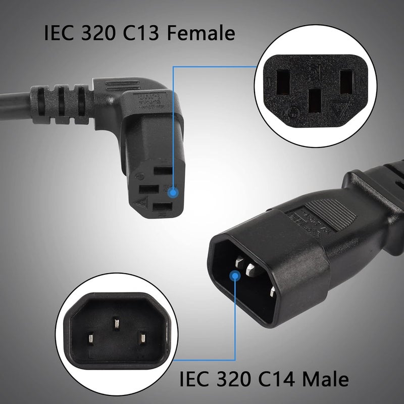 CERRXIAN 1FT C14 to 2 x C13 Y Splitter Extension Power Cable UPS Server IEC 320 C14 Male to Up Angle Dual C13 Female Power Cordc142c13u - Image 2