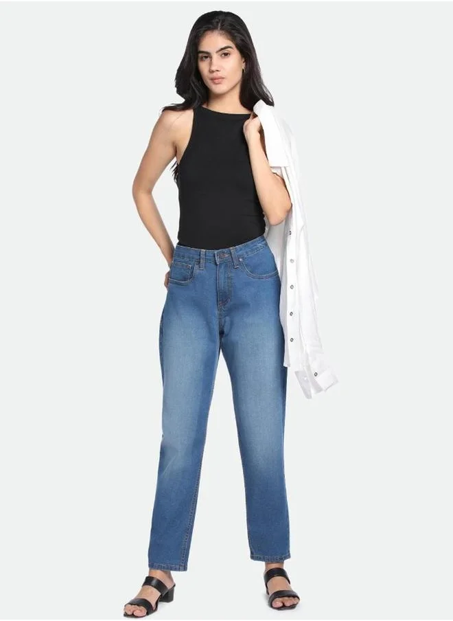 دينيس لينغو Mid Wash Blue Straight Leg Jeans