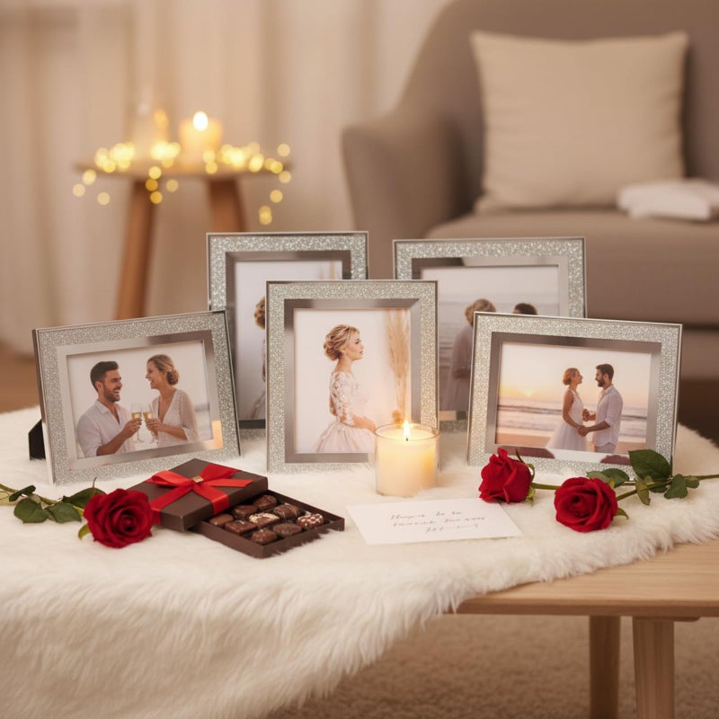 Qunclay 8 Pcs 4 x 6 Inch Silver Picture Frames Bulk Small Glitter Glass Photo Frame for Tabletop Display Wedding Birthday Valentine's Day Gifts, Bling Edge, Horizontally or Vertically - Image 5
