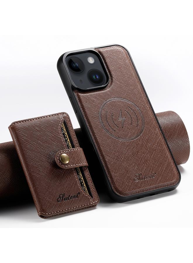 Suteni Case For iPhone 14 Plus H20 Cross-Grain MagSafe Horizontal Card Bag Back Phone Case - Image 1