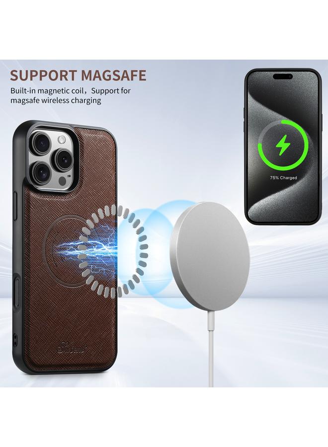 Suteni Case For iPhone 14 Plus H20 Cross-Grain MagSafe Horizontal Card Bag Back Phone Case - Image 3