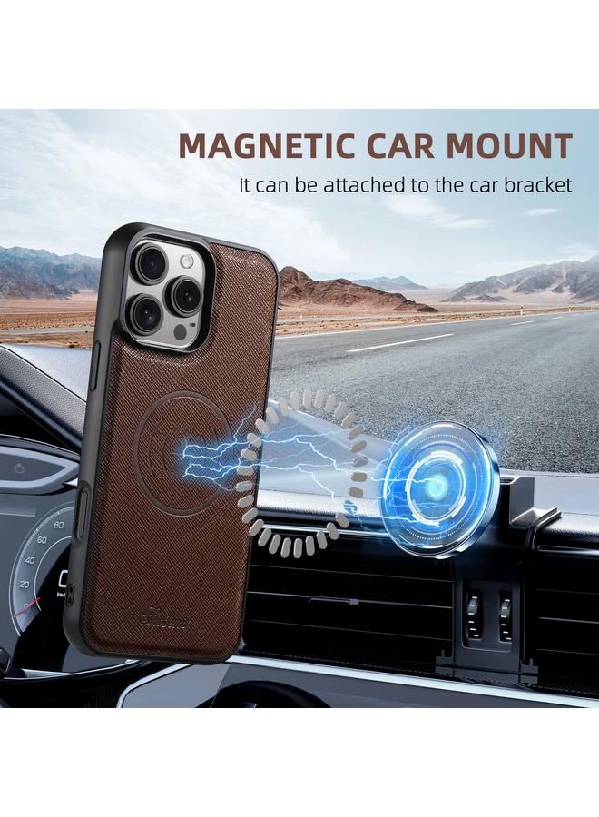 Suteni Case For iPhone 14 Plus H20 Cross-Grain MagSafe Horizontal Card Bag Back Phone Case - Image 2