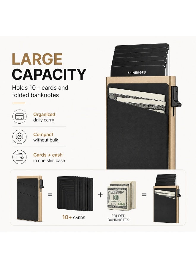 Credit Card Holder RFID Blocking Pop Up Aluminum Alloy Card Holder Slim Front Pocket Wallet Gold - Image 3