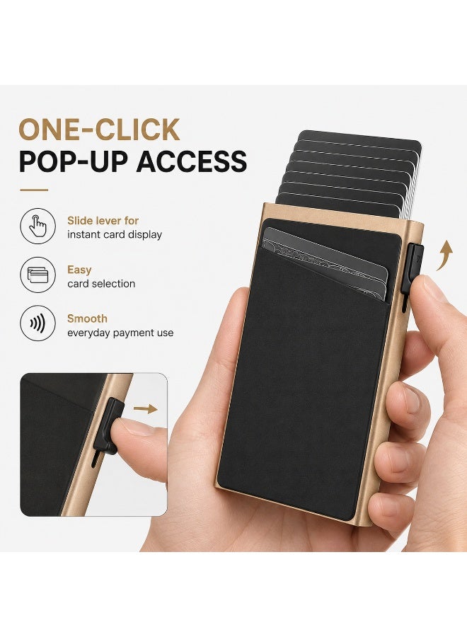 Credit Card Holder RFID Blocking Pop Up Aluminum Alloy Card Holder Slim Front Pocket Wallet Gold - Image 2