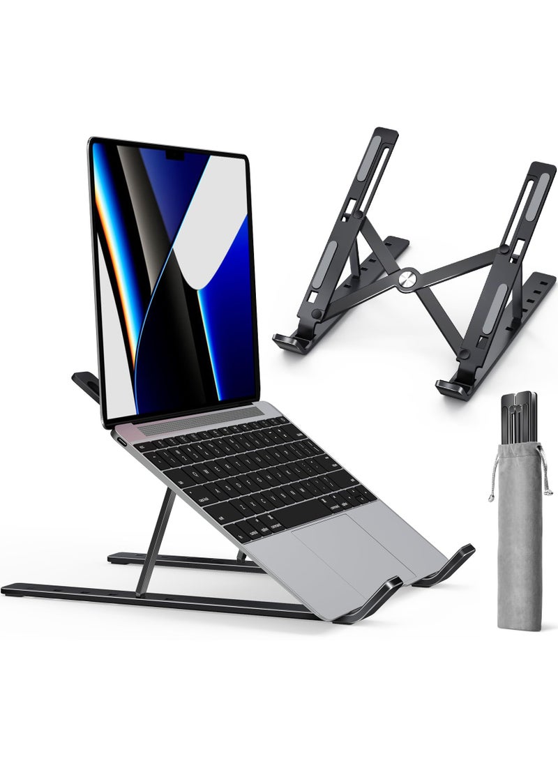 Laptop Stand, Laptop Stand Stand Stand, Tablet Stand, 6-Angle Adjustable Aluminum Ergonomic Foldable Portable Desktop Stand, Compatible With 10-15.6 Inches, Black  - Image 1
