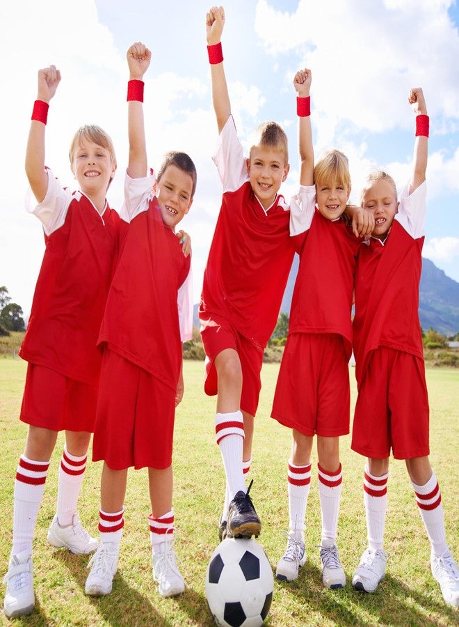 Bememo 24 Pcs Neon Wristbands for Kids End of The Year Student Gifts Bulk Tennis Wrist Sweatbands 80s Neon Youth Basketball Wrist Bands for Boys Girls 90s Glow Party School Supplies(Red) - Image 2