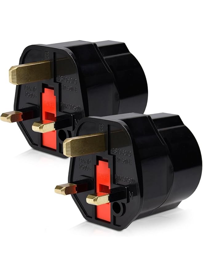promass EU to UK Plugs Adapter - British Plug to EU Schuko Female Plugs Power Converter - 2 Pin Socket EU to UK Travel Adapter - 13A 250V BS1362 FUSED (Pack of 2) - Image 1