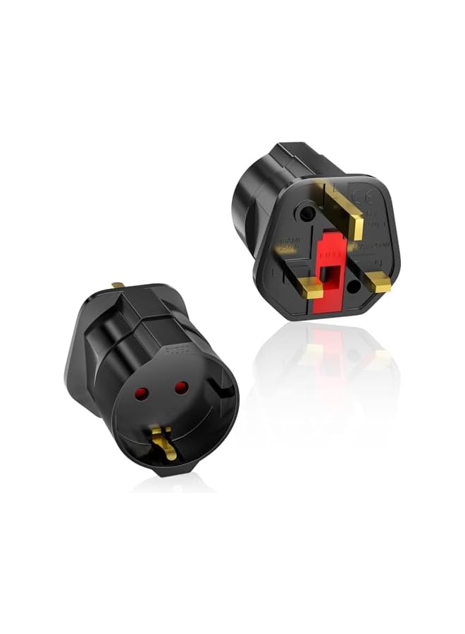 promass EU to UK Plugs Adapter - British Plug to EU Schuko Female Plugs Power Converter - 2 Pin Socket EU to UK Travel Adapter - 13A 250V BS1362 FUSED (Pack of 2) - Image 3