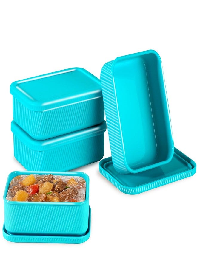 Duseu 4 PCS 3.5 Cup Silicone Freezer Trays with Lid, Durable Silicone Soup Freezer Molds for Meal Prep and Food Storage, Reusable Freezer Containers for Soups Sauces Stews Curries (Lake Blue) - Image 1