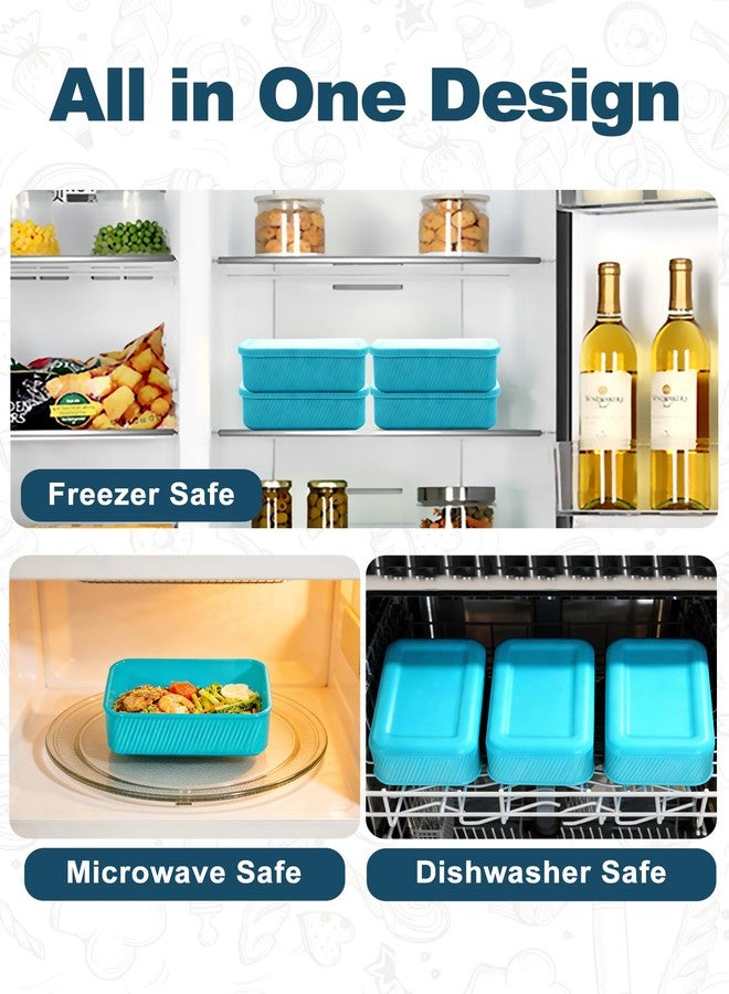 Duseu 4 PCS 3.5 Cup Silicone Freezer Trays with Lid, Durable Silicone Soup Freezer Molds for Meal Prep and Food Storage, Reusable Freezer Containers for Soups Sauces Stews Curries (Lake Blue) - Image 4