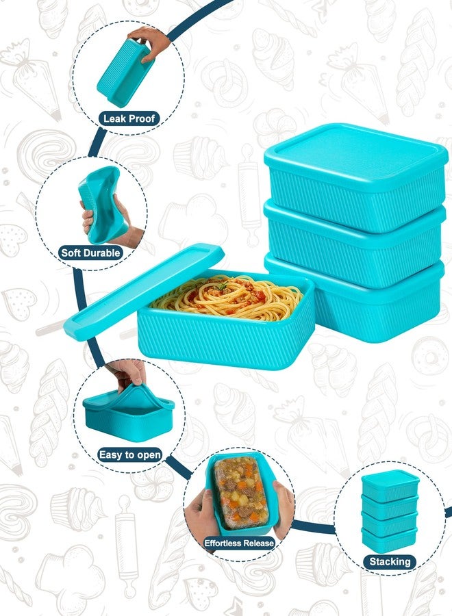 Duseu 4 PCS 3.5 Cup Silicone Freezer Trays with Lid, Durable Silicone Soup Freezer Molds for Meal Prep and Food Storage, Reusable Freezer Containers for Soups Sauces Stews Curries (Lake Blue) - Image 3