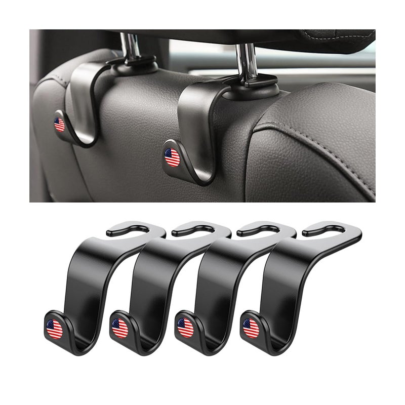Hanemia 4PCS Car Seat Headrest Hooks, Auto Back Seat Hanger Holder, Durable Stylish Vehicle Organizer Universal Car Interior Accessories, Storage Hooks for Purses, Bags, Clothes, Hats (Black/Red Flag) - Image 1