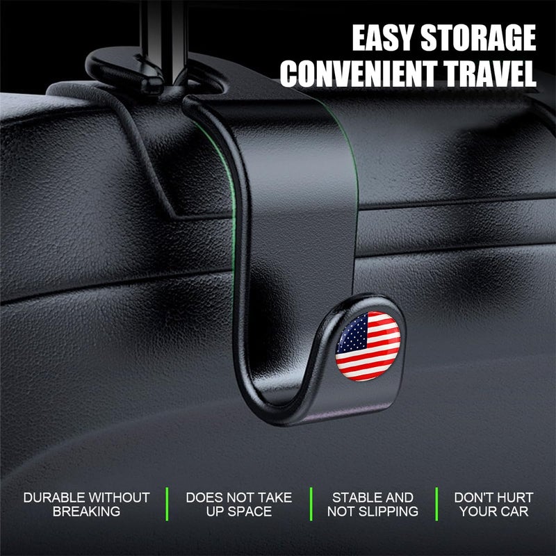 Hanemia 4PCS Car Seat Headrest Hooks, Auto Back Seat Hanger Holder, Durable Stylish Vehicle Organizer Universal Car Interior Accessories, Storage Hooks for Purses, Bags, Clothes, Hats (Black/Red Flag) - Image 4