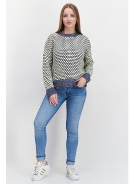 Pepe Jeans Women Crew Neck Textured Sweater, Blue  - Image 2