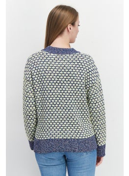 Pepe Jeans Women Crew Neck Textured Sweater, Blue  - Image 4