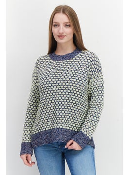 Pepe Jeans Women Crew Neck Textured Sweater, Blue  - Image 1