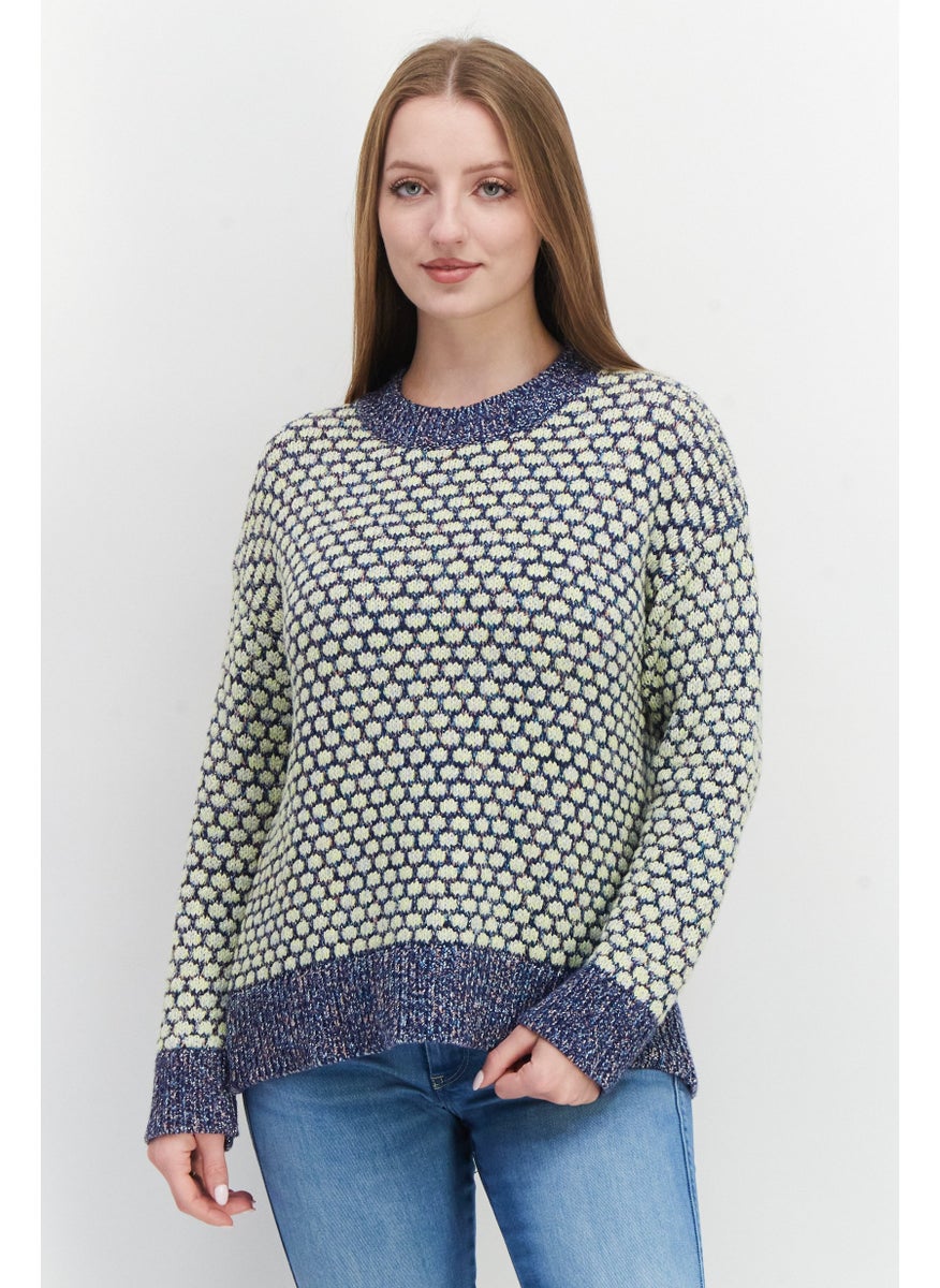 Pepe Jeans - Women Crew Neck Textured Sweater, Blue - Image 1