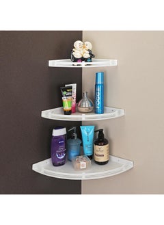 iSTAR Plastic Wall Mounted Corner Shelf for Bathroom Multipurpose Bathroom Accessories Organizer Shelves (6 inch, 8 Inch, 10 Inch, Pack of 3, White)