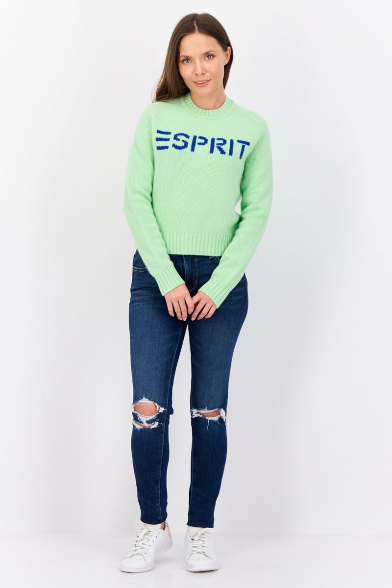 ESPRIT Women Crew Neck Knitted Sweater, Light Green - Image 2