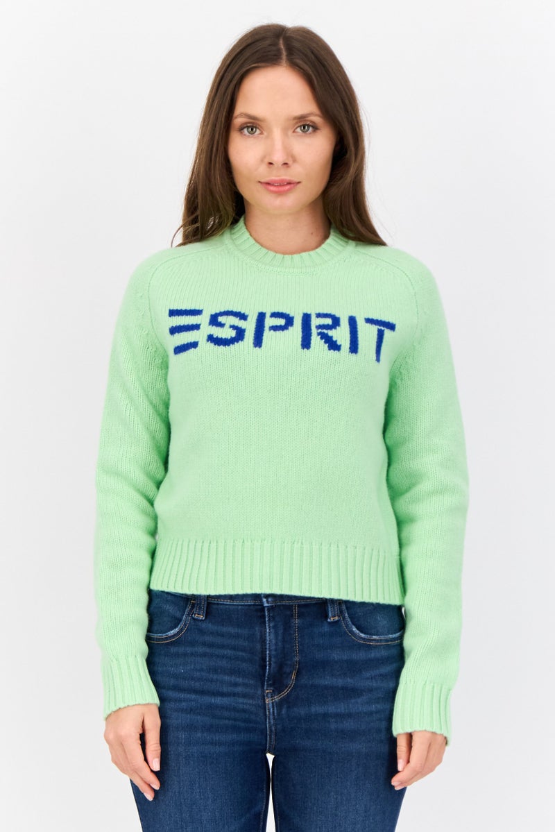 ESPRIT Women Crew Neck Knitted Sweater, Light Green - Image 1