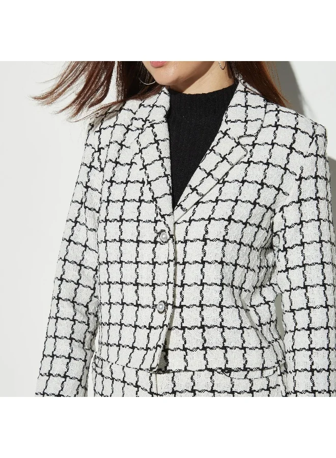 2Xtremz 2Xtremz Checked Crop Blazer with Notch Lapel