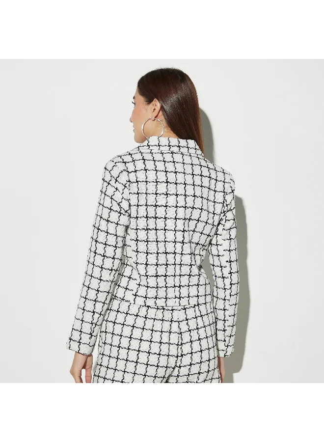 2Xtremz 2Xtremz Checked Crop Blazer with Notch Lapel