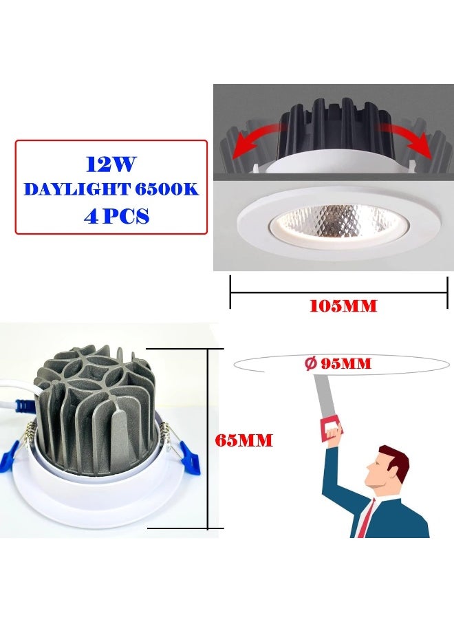 melfi Melfi Adjustable Cob Embedded Round Led Downlight 12W 240Vac -White Ceiling Spotlight Ip20 Rated | For Indoor Home And Office Use (Daylight 6500K 4Pcs)  - Image 2