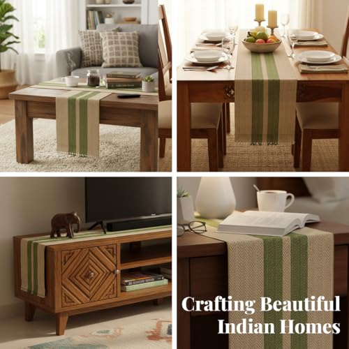 Peepul Tree Handmade Table Runner-4 Seater| Natural Grass Table Runner for Coffee & Centre Table | Non-Slippery | Heat-Resistant |12" x 60"Inch | Olive Green & Off White | Home Decor Gift Items - Image 3