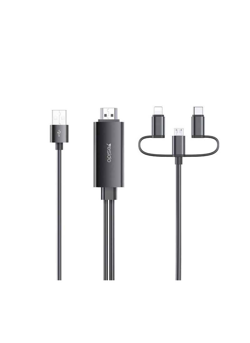 Yesido Yesido HM05 USB Charging 1080p 60HZ Lightning + Micro + Type-C to HDMI Cable Adapter - Black  - Image 1