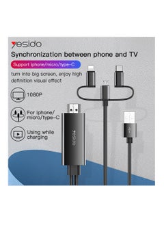 Yesido Yesido HM05 USB Charging 1080p 60HZ Lightning + Micro + Type-C to HDMI Cable Adapter - Black  - Image 2