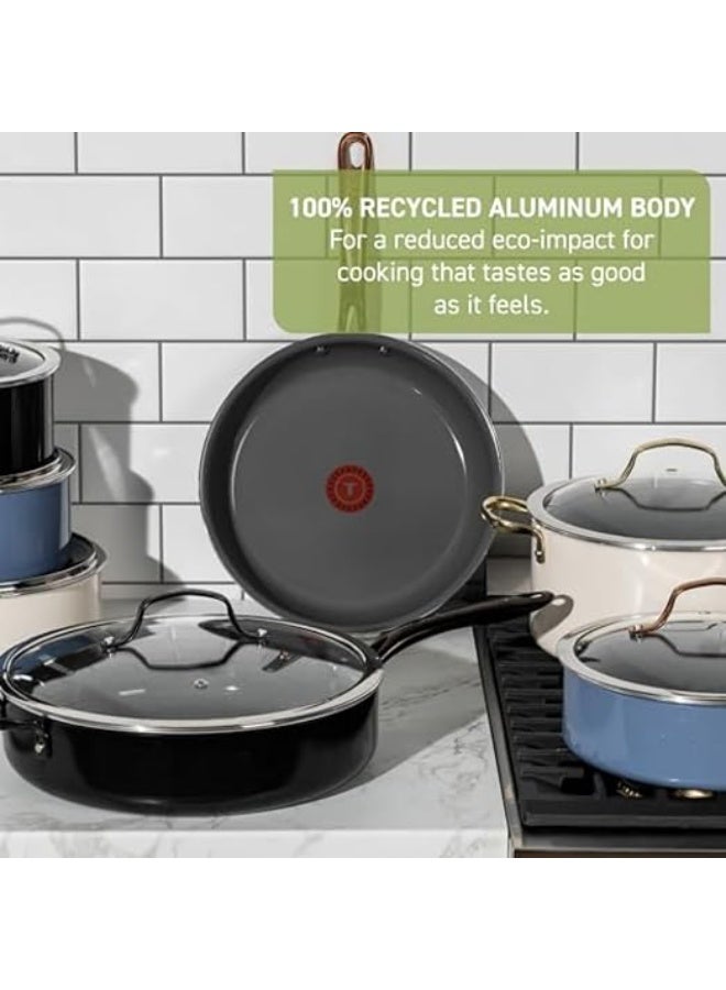 T-fal Preserve Ceramic, Non stick Cookware Set 13-Piece, Oven & Broiler Safe up to 350°F, Includes Stockpot, Saucepans, Frying Pans, Protectors, Pots and Pans, Beige - Image 3