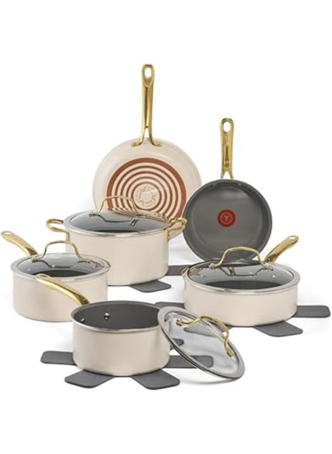 T-fal Preserve Ceramic, Non stick Cookware Set 13-Piece, Oven & Broiler Safe up to 350°F, Includes Stockpot, Saucepans, Frying Pans, Protectors, Pots and Pans, Beige - Image 1