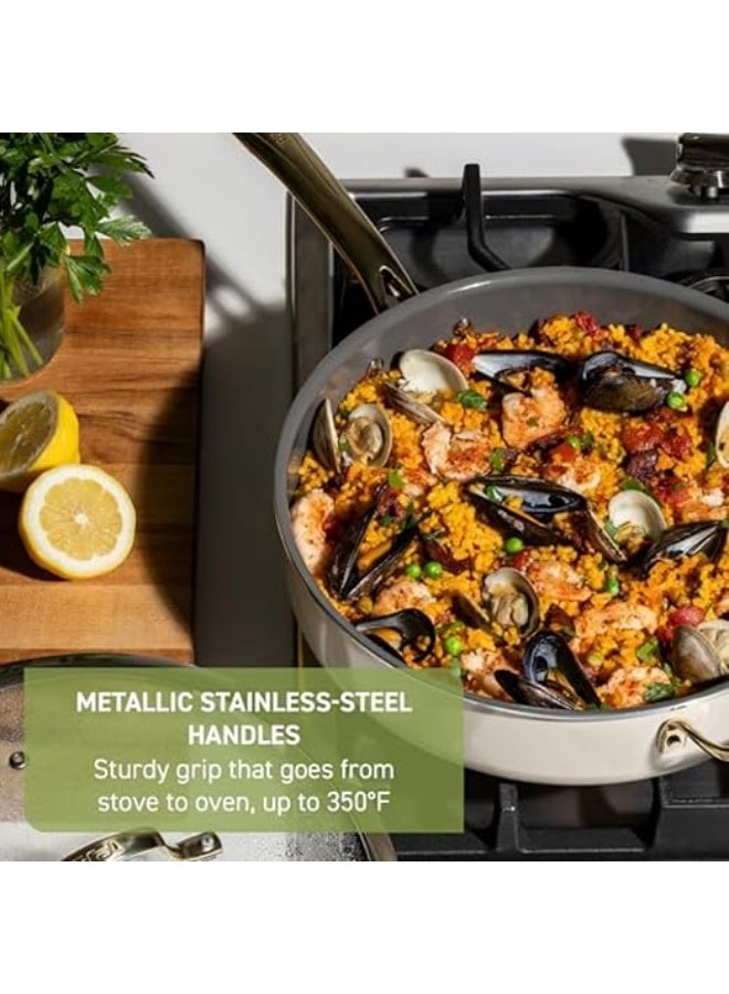 T-fal Preserve Ceramic, Non stick Cookware Set 13-Piece, Oven & Broiler Safe up to 350°F, Includes Stockpot, Saucepans, Frying Pans, Protectors, Pots and Pans, Beige - Image 5