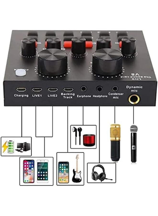 Podcast Equipment Set Bm 800 Mic Kit With V8 Live Sound Card Condenser Pc Gaming Mic With Professional Audio Mixer Prefect For Streaming Computer Singing Youtube Recording Black - Image 3