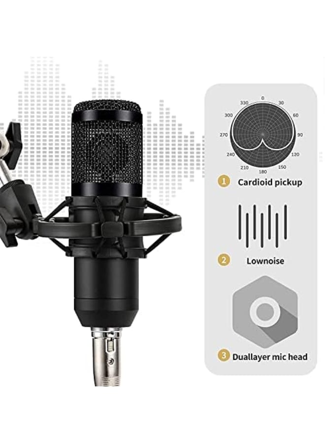 Podcast Equipment Set Bm 800 Mic Kit With V8 Live Sound Card Condenser Pc Gaming Mic With Professional Audio Mixer Prefect For Streaming Computer Singing Youtube Recording Black - Image 2