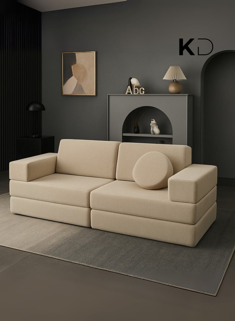 كستم ديكو أريكة سرير عصرية من KustomDeco UrbanEase للأطفال والكبار - قابلة للتحويل لشخصين، منجدة بمخمل فاخر، أريكة نوم موفرة للمساحة لغرفة المعيشة وغرفة الضيوف، كرسي استرخاء متعدد الوظائف - بيج - Image 3