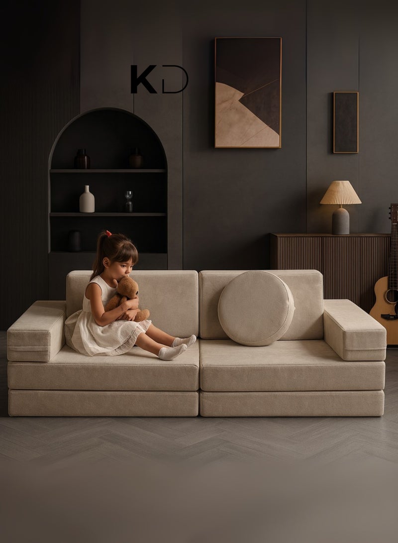 كستم ديكو أريكة سرير عصرية من KustomDeco UrbanEase للأطفال والكبار - قابلة للتحويل لشخصين، منجدة بمخمل فاخر، أريكة نوم موفرة للمساحة لغرفة المعيشة وغرفة الضيوف، كرسي استرخاء متعدد الوظائف - بيج - Image 1