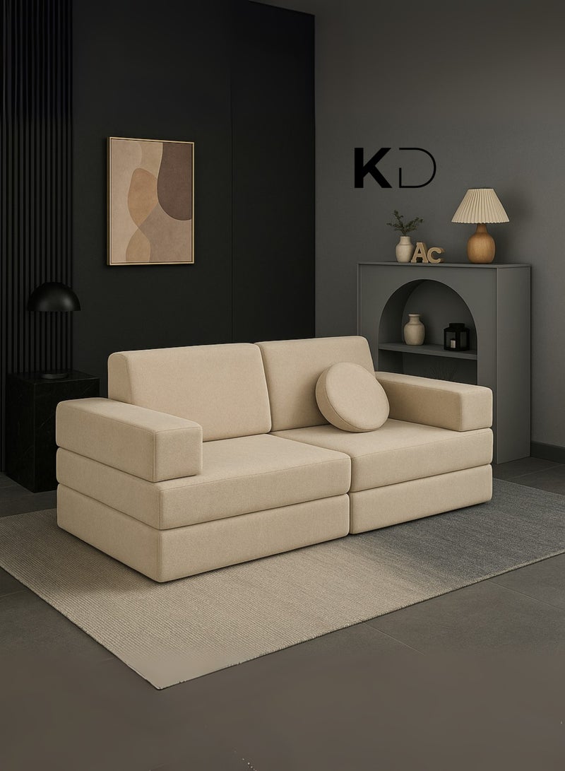 كستم ديكو أريكة سرير عصرية من KustomDeco UrbanEase للأطفال والكبار - قابلة للتحويل لشخصين، منجدة بمخمل فاخر، أريكة نوم موفرة للمساحة لغرفة المعيشة وغرفة الضيوف، كرسي استرخاء متعدد الوظائف - بيج - Image 2