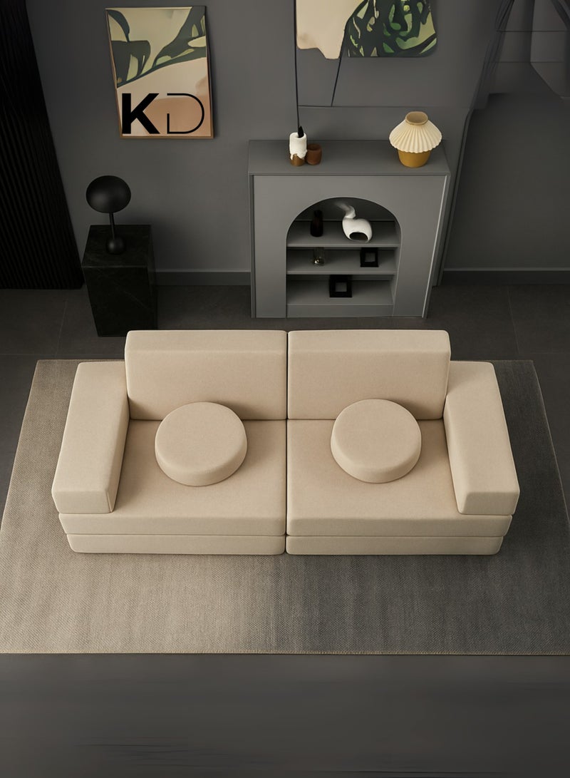 كستم ديكو أريكة سرير عصرية من KustomDeco UrbanEase للأطفال والكبار - قابلة للتحويل لشخصين، منجدة بمخمل فاخر، أريكة نوم موفرة للمساحة لغرفة المعيشة وغرفة الضيوف، كرسي استرخاء متعدد الوظائف - بيج - Image 4