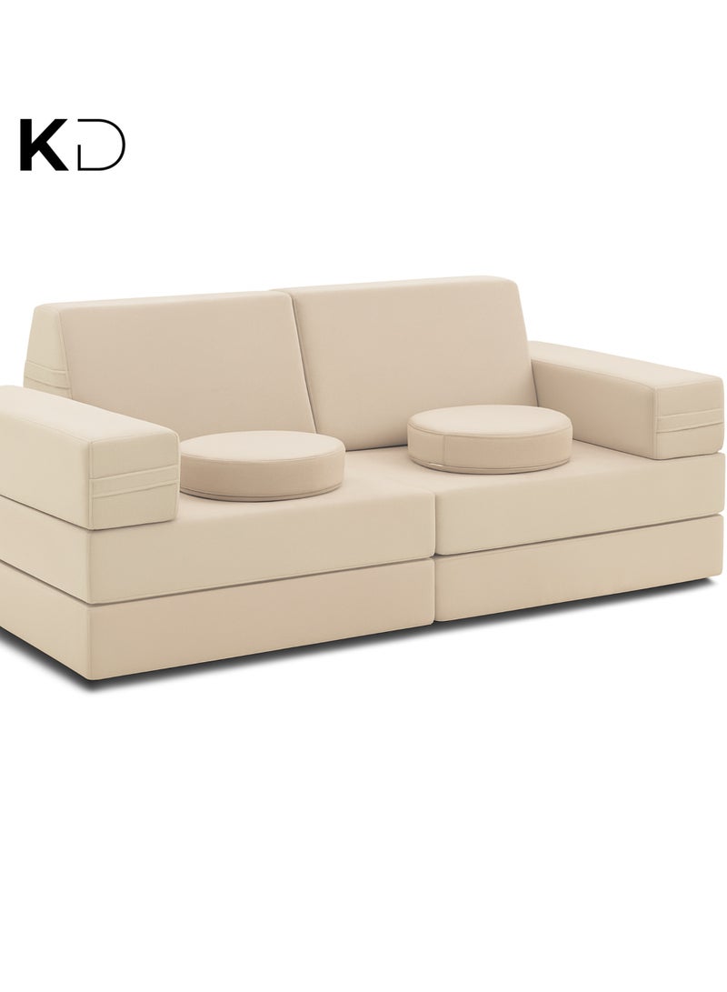 كستم ديكو أريكة سرير عصرية من KustomDeco UrbanEase للأطفال والكبار - قابلة للتحويل لشخصين، منجدة بمخمل فاخر، أريكة نوم موفرة للمساحة لغرفة المعيشة وغرفة الضيوف، كرسي استرخاء متعدد الوظائف - بيج - Image 5